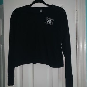 Black Whalebone Junction long sleeve crop top, size adult medium.
